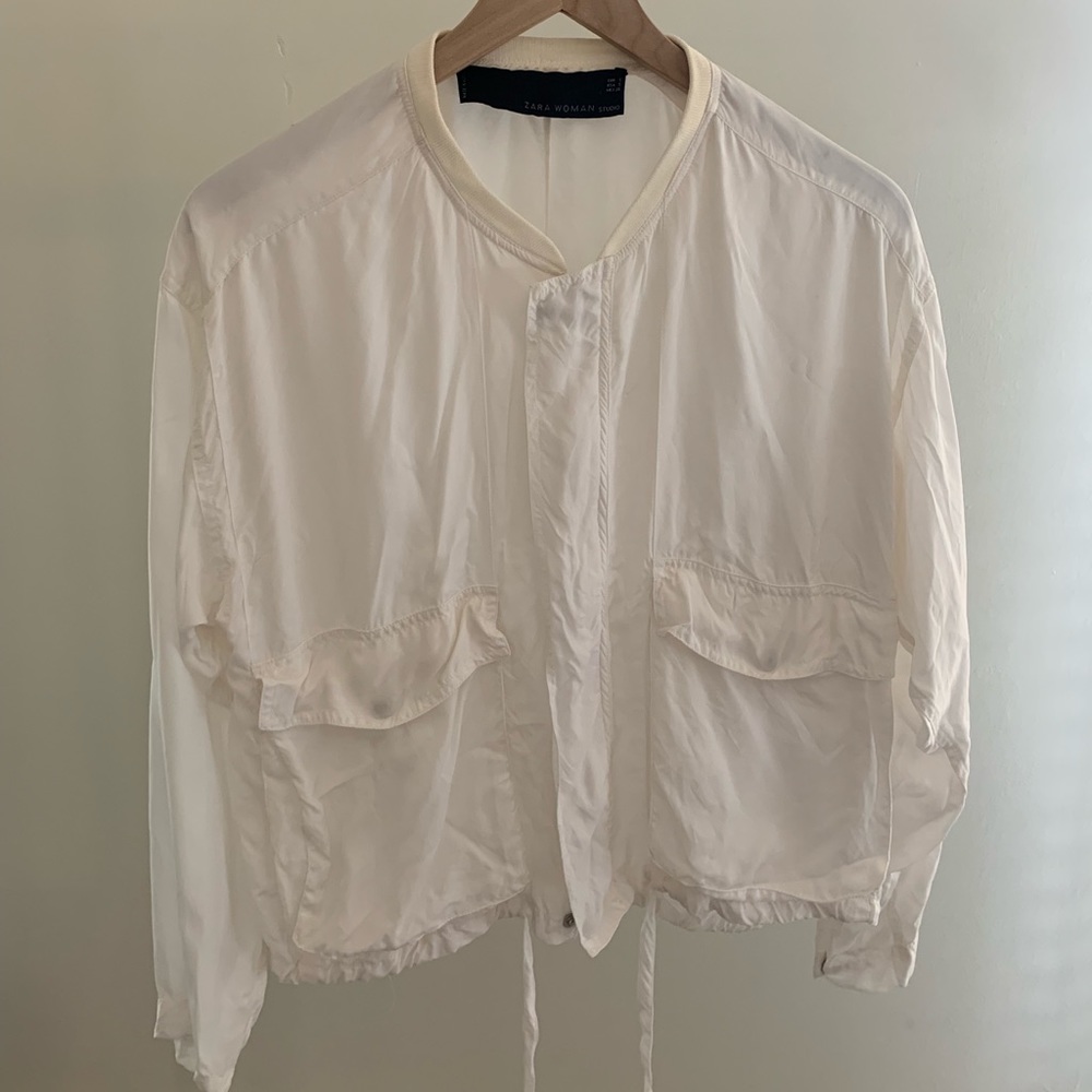 Zara While Silk Bomber Zip-up